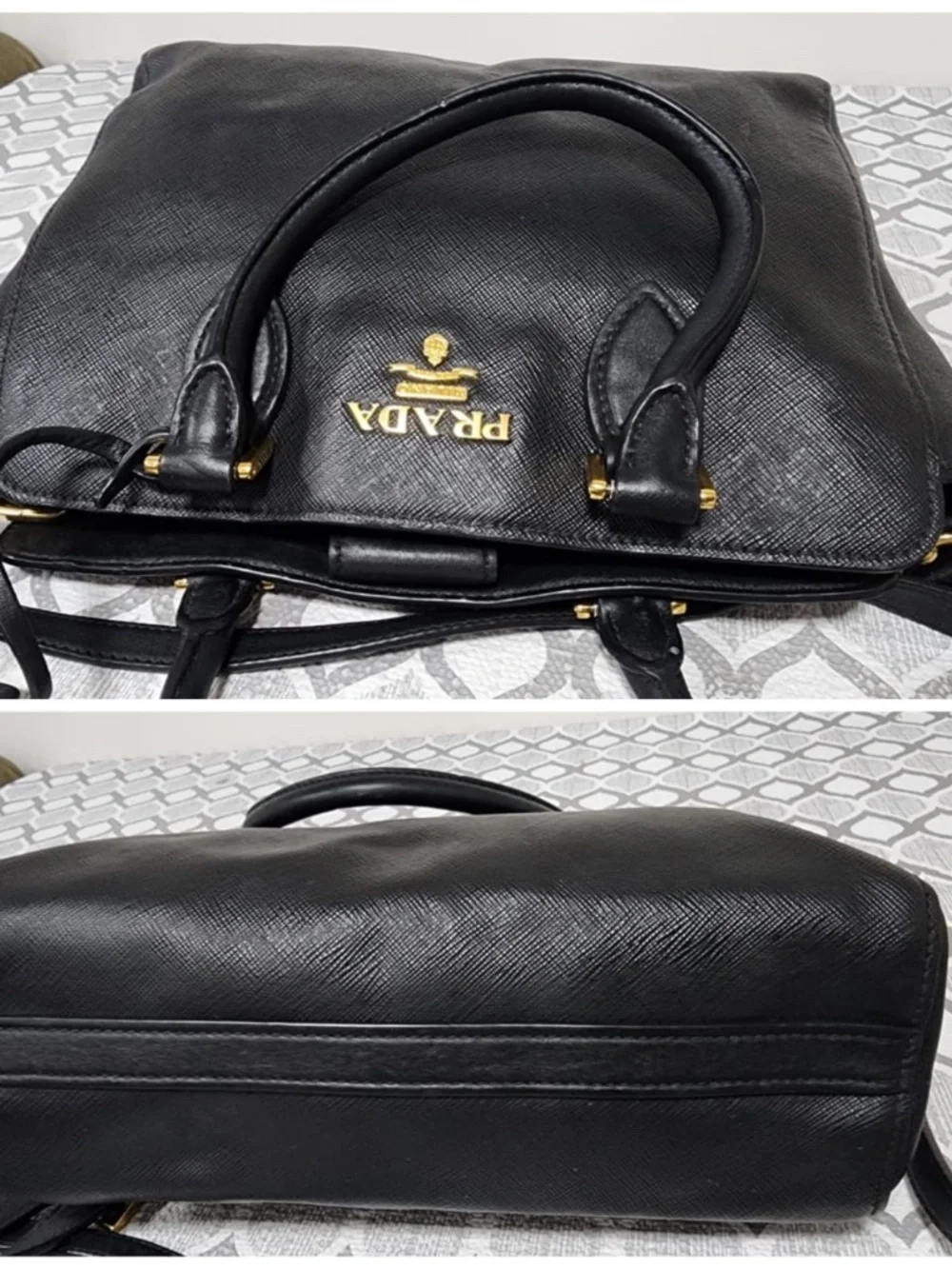 Authentic PRADA Baltico Saffiano And Soft Calfskin Leather Small Satchel Bag Bla - Picture 7 of 12